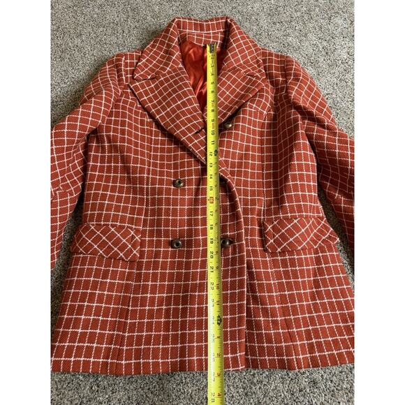 Vintage Wool Peacoat Orange White Checkered 60s 70s Union Made Size Medium - Picture 9 of 10